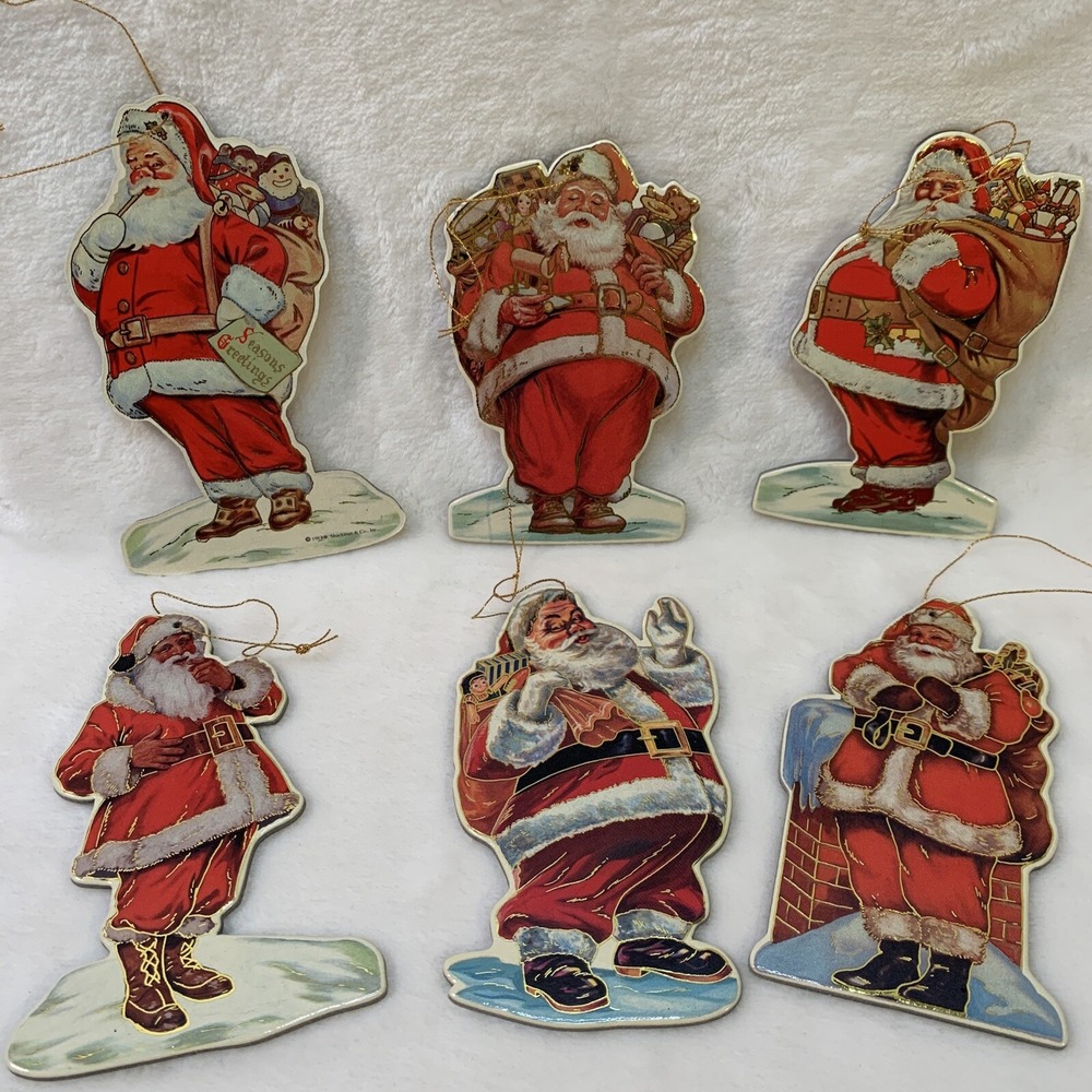 1987 Shackman & Co 6 Die Cut Santa Christmas Ornaments Victorian‎ Double Sided
